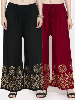 Clora Creation Women Black & Maroon Pack o f 2 Hem Design Knitted Ethnic Palazzos