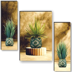 SAF Set Of 3 Flower Pot Modern Art Digital Reprint Self Adeshive Wall Painting For Home Decoration, Wall Decoration, Living Room Sanf-S-Jm35059 - Wood