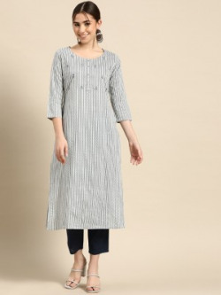 Libas  - GERUA Women Printed Straight Kurta(Grey)