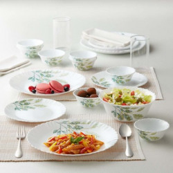 Larah by Borosil Pack of 13 Opalware Fauna Galaxy Series Crockery Set for Dining & Gifting Dinner Set(White, Green, Microwave Safe)