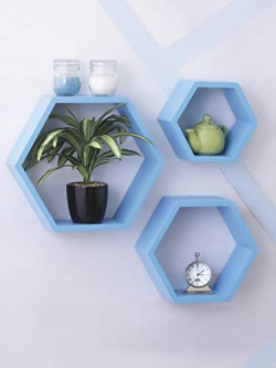 Home Sparkle Wall Shelf, Set of 3 (Lacquer Finish, Blue)