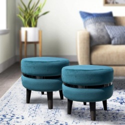 Homeaccex Solid Wood Standard Ottoman(Finish Color - Turquoise, Pre Assembled)