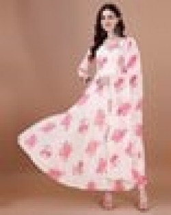 Women Floral Print Anarkali Kurta & Churidar with Dupatta Set