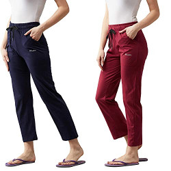 BLINKIN Cotton Pyjamas For Women Combo Pack Of 2 With Side Pockets (Color_Maroon|Navy Blue,Size_2XL)