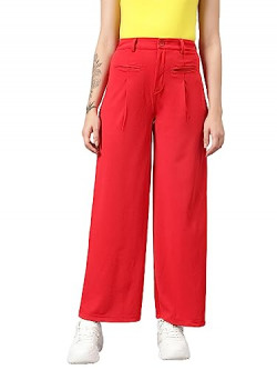 KOTTY Women's Polyester Blend Straight Fit Trousers