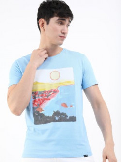 HIGHLANDER Printed Men Round Neck Blue T-Shirt