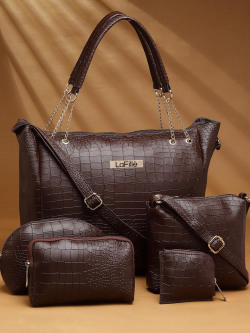 LaFille Pack Of 5 PU Structured Handheld Bag with Cut Work
