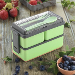 Porslin Compartment Pista Color with Spoon and Fork Office School Collage 3 Containers Lunch Box(1500 ml)
