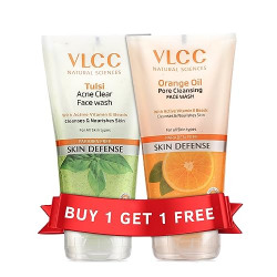 VLCC Tulsi Acne Clear Face Wash FREE Orange Oil Pore Cleansing Face Wash - B1G1 - 150ml X 2 (300ml) | Anti-acne facewash | Oil Control Facewash with Vitamin E beads | Gentle & Deep pore cleansing | Paraben Free Facewash.