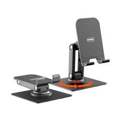 Ambrane 360 Rotation, Foldable Design Mobile Stand with Stable Metalic Round Base, Multiple Height & Angle adjustments Compatible with Smartphones, Tablets, Kindles & iPad (Twistand 360, Black)
