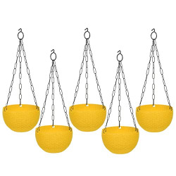 GTB Hanging PLANTERS Round Shape Garden Hanging Flower Port | Crystal Flower Pots Flower Pot | Hanging Planter | Metal Hanging Chain | Flower Pots for Home Garden Balcony Pack of 5 (Yellow)