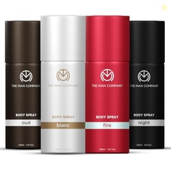 The Man Company Long Lasting Deodorant Set for Man - 150ml (Pack of 4) | Blanc, Fire, Night & Oud | Body Spray Gift Set | fresh scent for daily office wear | Long-Lasting Smell | Aerosol | Valentine Gift For Man