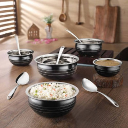 Classic Essentials Black coloured /patila/bhagona/biryani cook & serve Handi Cookware Set(Stainless Steel, 10 - Piece)