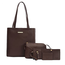 Bagsy Malone Women's Vegan Leather Stylish Tote Bag Pack of 5 | Ladies Purse Handbag (Roasted Brown)