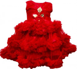 STUMBLE FASHION Baby Girls Midi/Knee Length Festive/Wedding Dress(Red, Sleeveless)