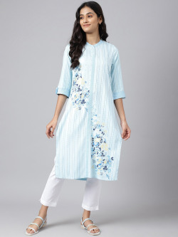 AURELIA Women Blue Striped Kurta