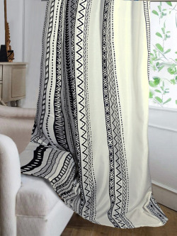 Cortina  Off-White & Black Ethnic Motifs Single Silk Window Curtain