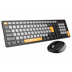 Portronics Key7 Combo Wireless Keyboard & Mouse Set with Copilot AI, 2.4 GHz USB Receiver, 10m Range, 12 Shortcut Keys, Adjustable DPI (Up to 1600), 10M Key Life for PC, Laptop, Mac(Grey+Orange)