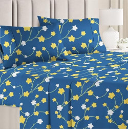 BSB HOME Premium Double Bedsheet with 2 Pillow Covers - 160 TC Supersoft Microfiber - Breathable & Wrinkle Free - 3 Pcs Set | Yellow and White
