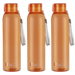 CELLO My Tag PET Water Bottle | 100% food grade | Leak proof and Break proof | Set of 3-1000ml | Orange