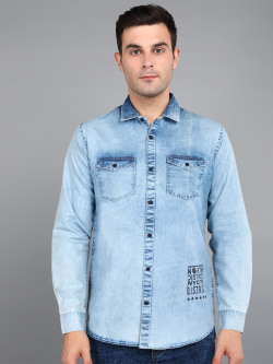 Urbano Fashion Faded Slim Fit Denim Casual Shirt