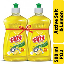 Giffy Concentrated Liquid Dish Wash Gel with Active Salt & Lemon Dish Cleaning Gel(Plain, 2 x 0.5 L)