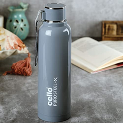 Cello Puro Steel-X Benz 900 | Leak Proof| Wide Mouth & Easy to Open | Insulated Inner Steel Water Bottle | 730ml | Grey