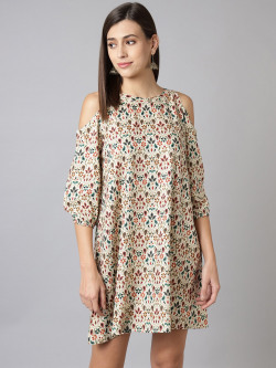 TANKHI White Floral A-Line Dress