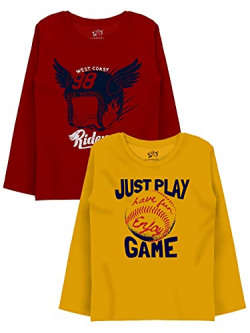 X2O Cotton printed Full Sleeve T shirts for boys(Pack of 2)(Yellow)(3-4 Years)