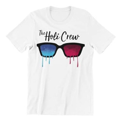 Premium White Printed Holi T-Shirt for Holi Festival Celebration for Men and Women with Colourful Design (Large)