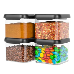 TEX-RO Plastic Kitchen Storage Box Set | Storage & Container for Kitchen Organization | Multi-Purpose Containers Set for Kitchen Storage (500 Ml Pack Of 4) - Plastic, Black