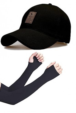 SELLORIA Brand Soft Cotton Adjustable Unisex Cap and Hand Glove Quick Drying Sun Protection for Men and Women Freesize Baseball Caps (Pack of 2)
