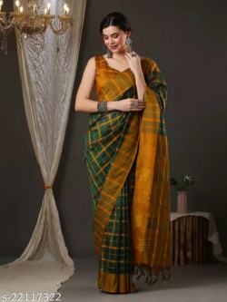 Self Design Banarasi Cotton Blend Saree(Green)