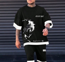 NB NICKY BOY Printed Men Round Neck Black T-Shirt