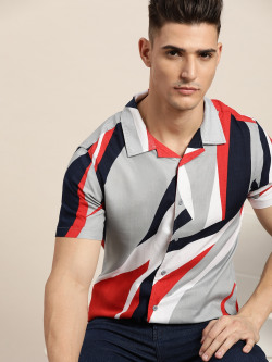 Moda Rapido Men Grey & Red  Slim Fit Printed Sustainable Casual Shirt