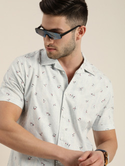 Moda Rapido Men White Slim Fit Printed Pure Cotton Sustainable Casual Shirt