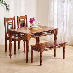 Home Centre Kian Sheesham Wood 4-Seater Dining Set with Chairs and Bench - Brown