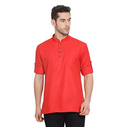 Sanwara Men's Cotton Regular Kurta (SRT021_Tomato Red_S)