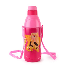 Cello Puro Steel-X Kids Zee 600 | Water Bottle with Inner Steel and Outer Plastic | Insulated Water Bottle | 540 ml, Barbie Design, Pink