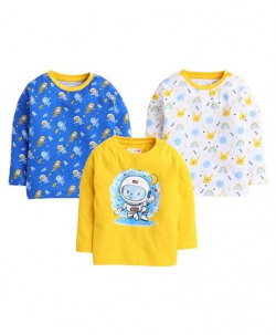 BUMZEE Yellow & Blue Boys Full Sleeves T-Shirt Pack of 3 Age - 3-6 Months