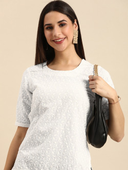 Anouk White Floral Chikankari Kurti