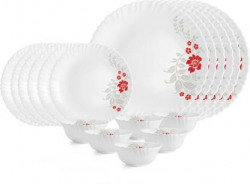 cello Pack of 18 Opalware Dazzle 18pcs Dinner Set -Scarlet Bliss Dinner Set(White, Microwave Safe)