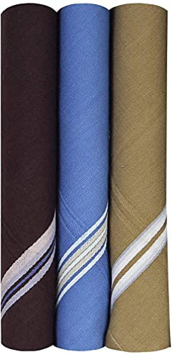 Kuber Industries 100% Cotton Premium Collection Handkerchiefs Hanky for Men, Set of 3 (Dark Color)