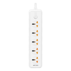 Ant Esports PS500 Power Strips with 5 Universal Socket, 3-Meter-Long Cord, 2500-Watt, Fireproof Material, Heavy Duty Cable Overload Protection, Extension Cord for Home/Office Appliances  White