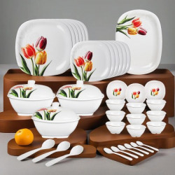 Flipkart SmartBuy Pack of 40 Melamin Blossom Spectrum Melamine Dinner Set | Dishwasher Safe| Stain Resistant Dinner Set(White, Multicolor)