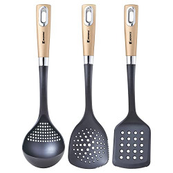 Bergner Centro 3Pc Nylon Kitchen Tool Set, Slotted Turner, Ladle, Skimmer, Black