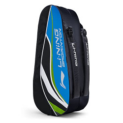 Li-Ning Panther Double Zipper Polyester Badminton Kit Bag (Black/Blue, Large) | Stash pocket | Ample storage | Unisex - Men, Boys, Girls, Women