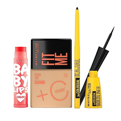 Maybelline Makeup Kit PV Sindhu's Everyday Essentials - Eyeliner, Skin Tint, Lip Balm, Kajal Combo