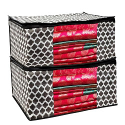 Kozdiko Non Woven Pan Print with Transparent View and 2 Zips for Saree, Clothes Covers, Bed Sheets Etc Wardrobe Organizer Storage Bag Packet of 2