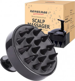 RENESMEE Hair Scalp Shampoo Massager Brush, Exfoliator for Dandruff Removal, Waterproof Shower Scrubber Growth, Soft Silicone Bristles (Black)